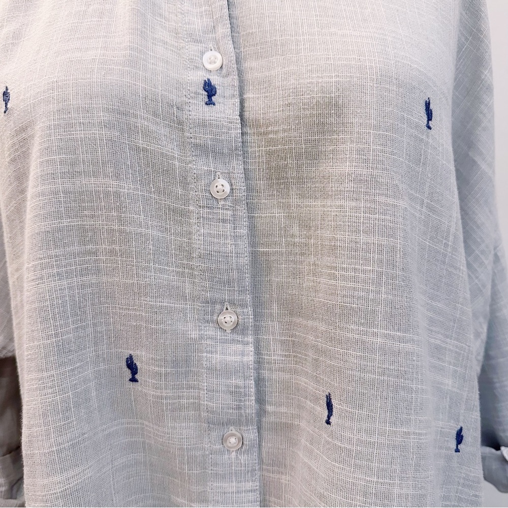 Zara Basic Button Down Cactus Embroidered Long Sl… - image 3